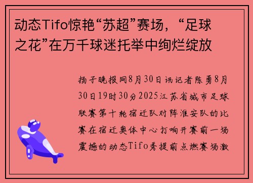 动态Tifo惊艳“苏超”赛场，“足球之花”在万千球迷托举中绚烂绽放